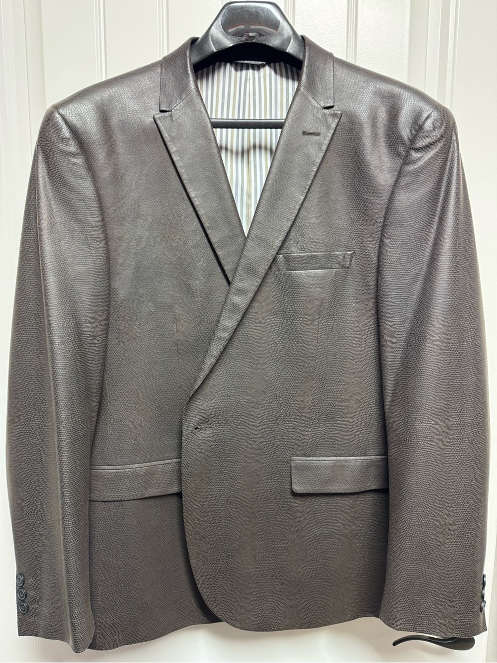 Men's Brown Faux Leather Blazer - Classic Tailored Jacket